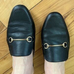 Womens Black Loafers with Gold Detailing